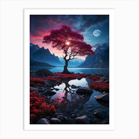 Tree In The Moonlight Art Print