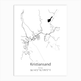 Kristiansand,Norway Minimalist Map Art Print