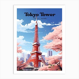 Tokyo Tower Japan Spring Travel Art Illustration Art Print