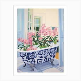 A Bathtube Full Of Orchid In A Bathroom 1 Art Print