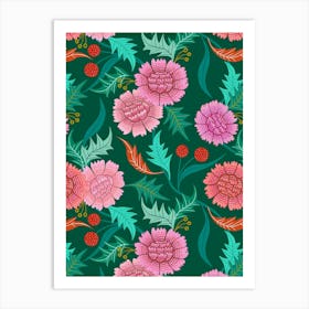 Dahlia Days - Green Art Print