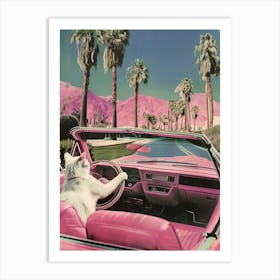 Cat In Pink Car Art Print