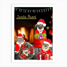 Christmas Santa Paws Art Print