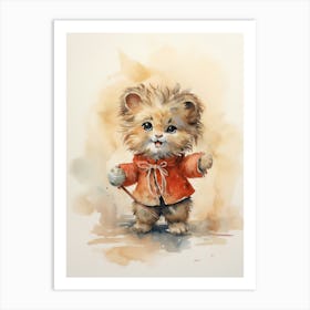 Dancing Watercolour Lion Art Painting 2 Art Print