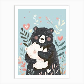 Black Bear Hugging Polar Bear 1 Art Print