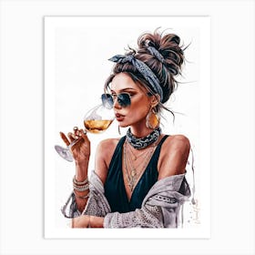 Bohemian Female With A Glass Of Wine 3 Art Print