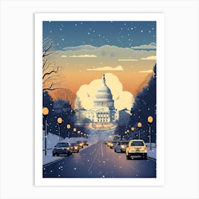 Winter Travel Night Illustration Washington Dc Usa 2 Art Print