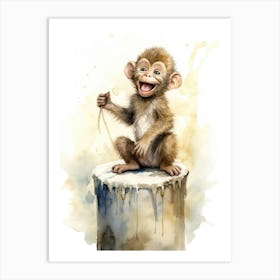 Monkey Painting Performing Stand Up Comedy Watercolour 2 Art Print