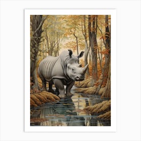 Rhino In The Jungle Realistic Illustration 1 Art Print
