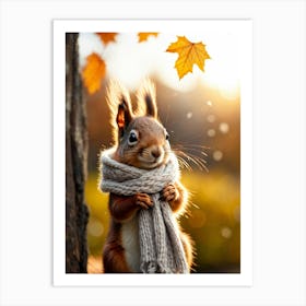 Squirrel Nestled In An Oversized Scarf Cashmere Texture Softly Enveloping Its Petite Frame Cozy Be Art Print