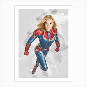 Captain Marvel Watercolor Art Print