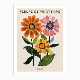 Spring Floral French Poster  Zinnia 1 Art Print