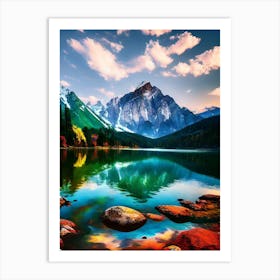 Mountain Lake At Sunset 4 Art Print