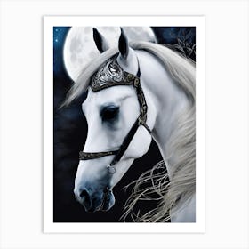 White Horse With Moon Art Print