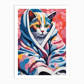 Cat In A Blanket Art Print