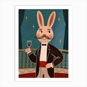 Hare Rabbit with A Costume and Glass of Wine Art Print