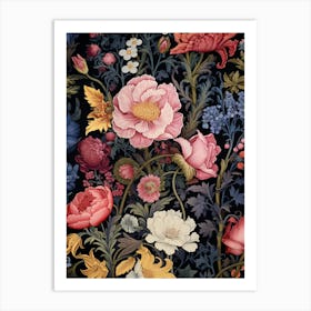 Flowers On A Black Background 2 Art Print