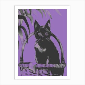 Black Kitty Cat In A Basket Lilac Art Print