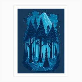A Fantasy Forest At Night In Blue Theme 66 Art Print