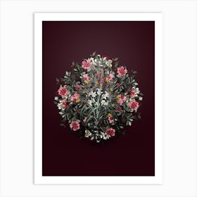 Vintage Pina Cortadora Flower Wreath on Wine Red n.0989 Art Print