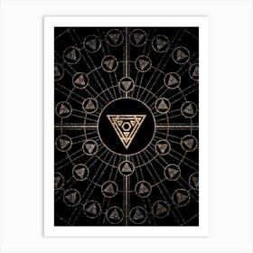 Geometric Glyph Radial Array in Glitter Gold on Black n.0492 Art Print