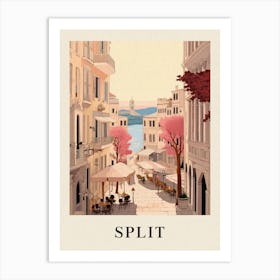 Split Croatia 1 Vintage Pink Travel Illustration Poster Art Print