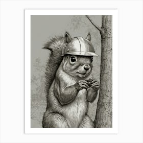 Squirrel In A Helmet Art Print