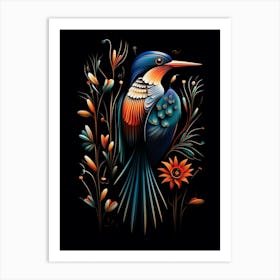 Folk Bird Illustration Kingfisher 1 Art Print