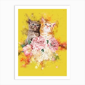 Two Kittens With Flowers Art Print