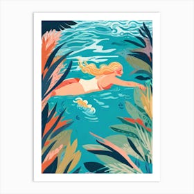 Illustration Of A Woman Swimming Art Print