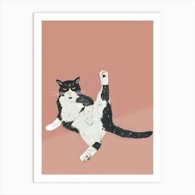 Cat Kicking Art Print