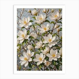 White Magnolia Flowers Art Print