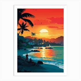 Manzanillo Beach Cuba At Sunset, Vibrant Painting 2 Art Print