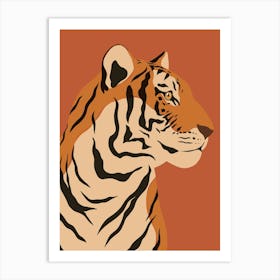 Jungle Safari Tiger on Red Brown Art Print