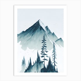 Mountain And Forest In Minimalist Watercolor Vertical Composition 171 Art Print