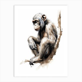 Playful Thinker Monkey Watercolour Painting 1 Art Print