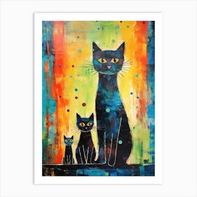 Three Black Cats With An Impasto Background Art Print