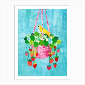 Strawberries And Bird Art Print