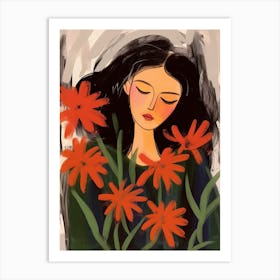 Woman With Autumnal Flowers Edelweiss 1 Art Print