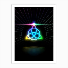Neon Geometric Glyph in Candy Blue and Pink with Rainbow Sparkle on Black n.0022 Art Print