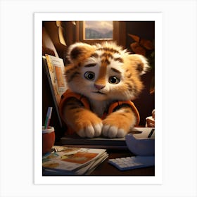 Baby Tiger's Study Session Print Art Print