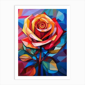 Rose Flower, Abstract Vibrant Colorful Painting in Picasso Cubism Style Art Print