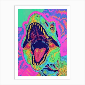 Roaring Neon Dinosaur Portrait Art Print