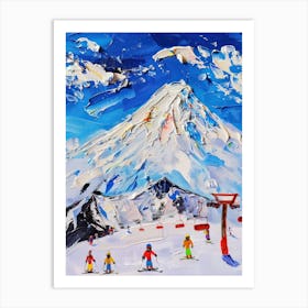 Ski Resort Hokkaido Japan Impasto Oil Painting Travel Art Print