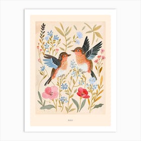 Folksy Floral Animal Drawing Bird 3 Poster Art Print