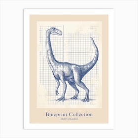 Corythosaurus Dinosaur Blue Print Sketch 1 Poster Art Print