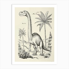 Cute Spikey Dinosaur Black & White Illustration Art Print
