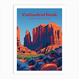 Cathedral Rock Arizona Colorful Art Illustration Art Print