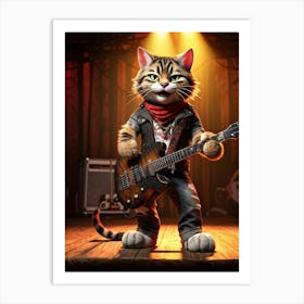 Tabby Cat Rocker Animated 3d Character Design Standing On Hind Legs Front Paws Clear Back Paws M Art Print