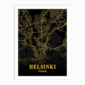 Helsinki Gold City Map 1 Art Print